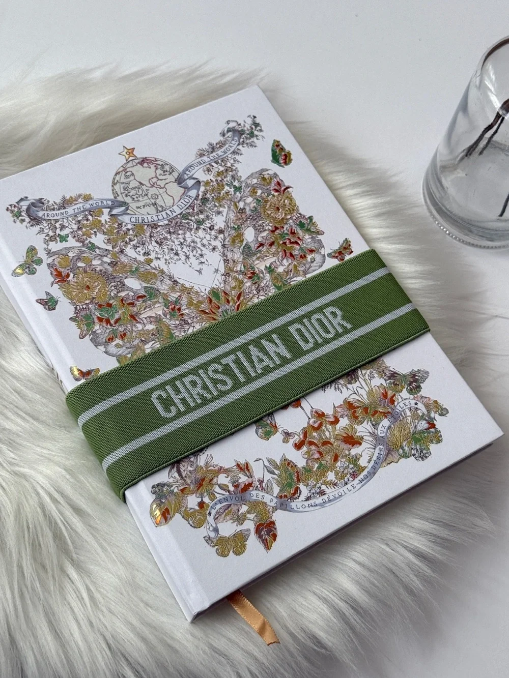 Christian Dior White Flora Notebook with Green Elastic Band NEW
